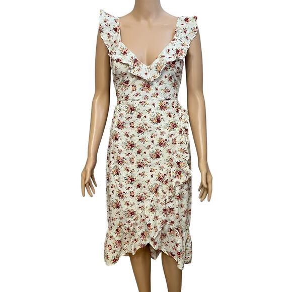 Hello Molly West Coast Represent Floral Midi Dress Size 6 Ruffle White Multi - Picture 1 of 11